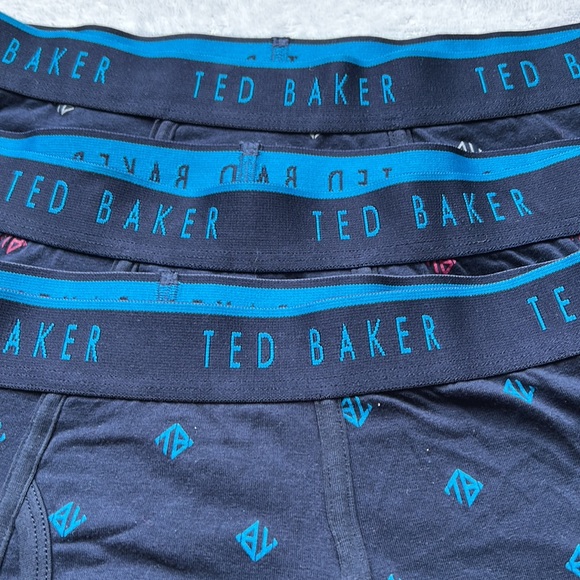 (3) Ted Baker Cotton Stretch Boxer Briefs- Navy Logo Print - Picture 8 of 11